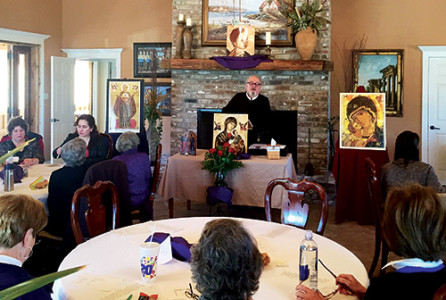 Brother Daniel Korn. C.Ss.R., leads a retreat using an icon of Our Lady of Perpetual Help at Locus Benedictus in Greenwood. (Photo courtesy of Loretta Assini)