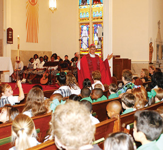Bishop Joseph Kopacz spoke to the students about the coming of the Holy Spirit during the Mass before the blessing.