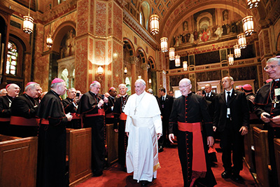 The Pope arrives at St. Matthew Cathedral for Midday prayer with members of the U.S. Conference of Catholic Bishops Sept. 23 in Washington. Bishop Kopacz was on hand for the service. (CNS photo/Paul Haring)