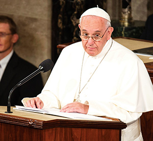 Pope Francis addresses a joint meeting of the U.S. Congress in the House Chamber on Capitol Hill in Washington Sept. 24. (CNS photo/Joshua Roberts)