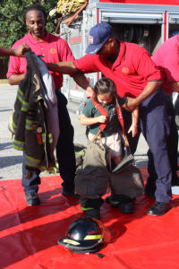 CLARKSDALE – The Clarksdale Fire Department came to visit St. Elizabeth School’s pre-kindergarten, and kindergarten classes Tuesday, October 18, on campus. They taught the children fire safety and had a balloon release to honor the memory of John Maury Clark, a former fire fighter and St. Elizabeth student. (Photos courtesy of Dawn Spinks)