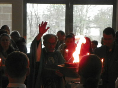 The blessing of the fire at Easter. (photos courtesy of the parish)