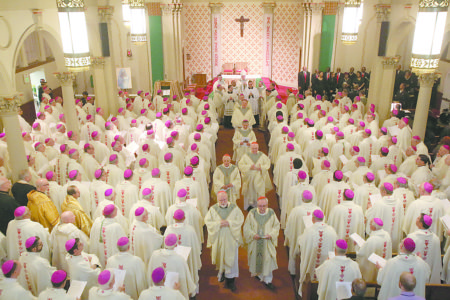 Bishops and alter servers process out after Mass at St. Peter Claver Church in Baltimore Nov. 14 during the annual fall general assembly of the U.S. Conference of Catholic Bishops. (CNS photo/Bob Roller) See BISHOPS-PETER-CLAVER-MASS Nov. 15, 2016.