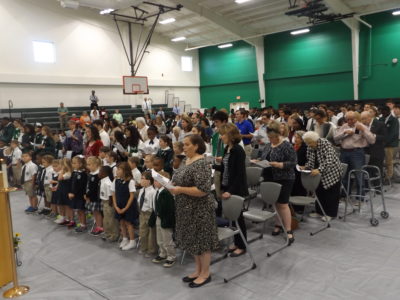 Before each room was blessed, the entire school community gathered for a Mass in the gym. Capital Campaign Chairman Britt Virden told the crowd that the new structure represented a $10 million investment in the community. The schools have been on separate campuses since 1964. St. Joseph High School has been on the VFW Road campus for more than 10 years. (Photos by Missi Blackstock)