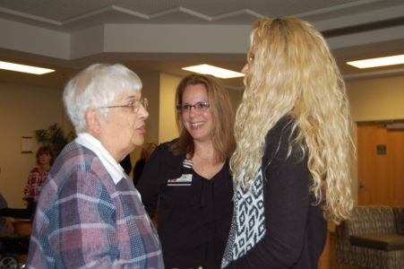 Sister Paulinus Oakes, RSM, speaks with staff at the behavioral health unit now named in her honor at St. Dominic's Hospital. (Photos by Elsa Baughman)