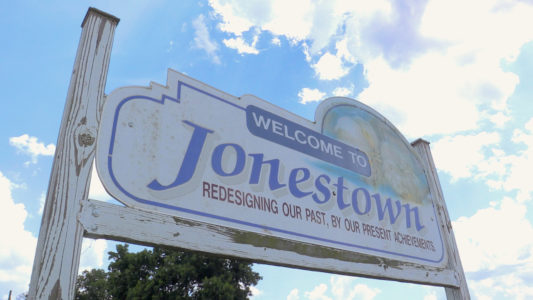 A sign welcomes visitors to Jonestown in the Mississippi Delta. (Photo courtesy of True Delta Project)