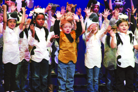 COLUMBUS – Students at Annuncation School presented a Christmas Extravaganza on Tuesday, Dec. 20. At far right, pre-kindergarten students become the barnyard animals for the show.  (Photos courtesy of Katie Fenstermacher)