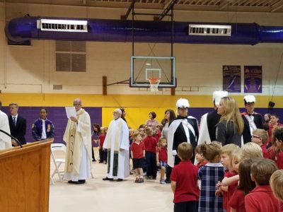 VICKSBURG –Bishop Kopacz celebrated Mass with Father P.J. Curley at Vicksburg Catholic Schools on Thursday, Feb. 2. Even the Montessori Students got to be a part of the celebration. (Photo courtesy of Ann Roberson) 